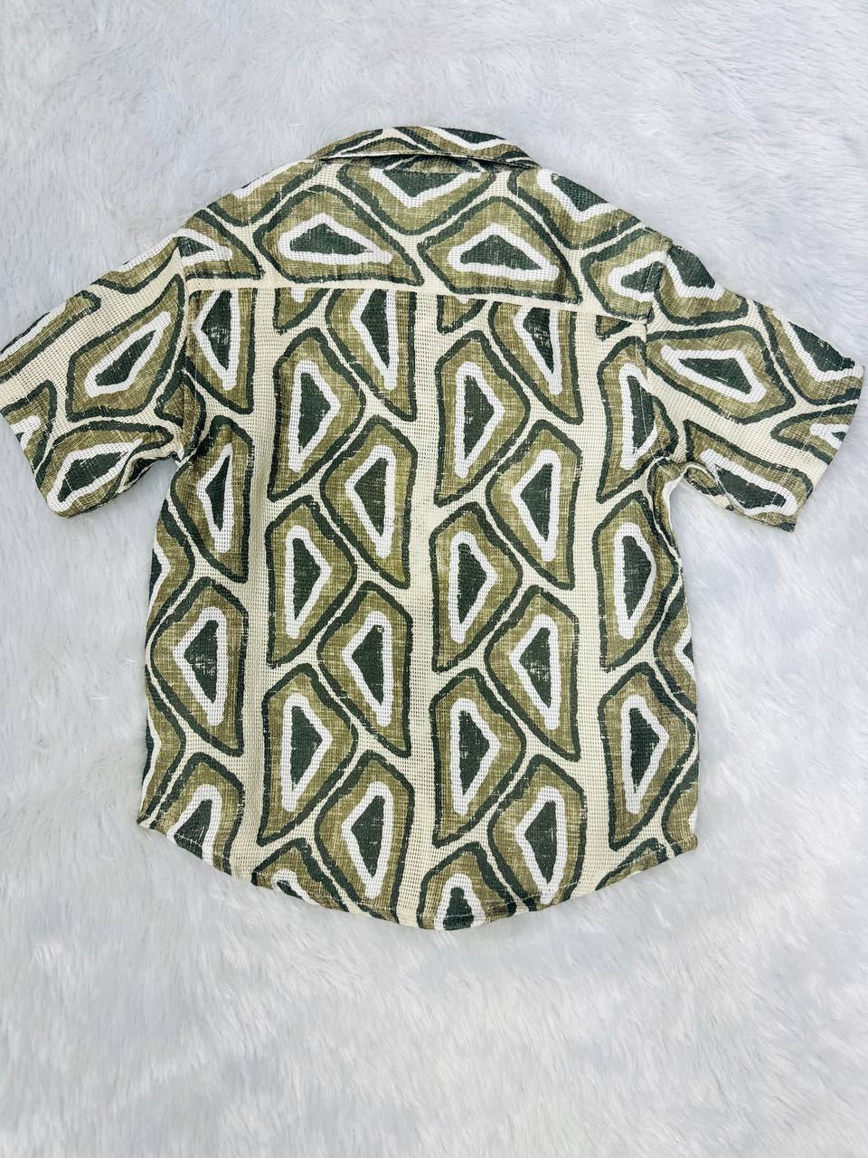 Tree Club kid's Olive Geometric Print Short-Sleeve Button-Up Shirt