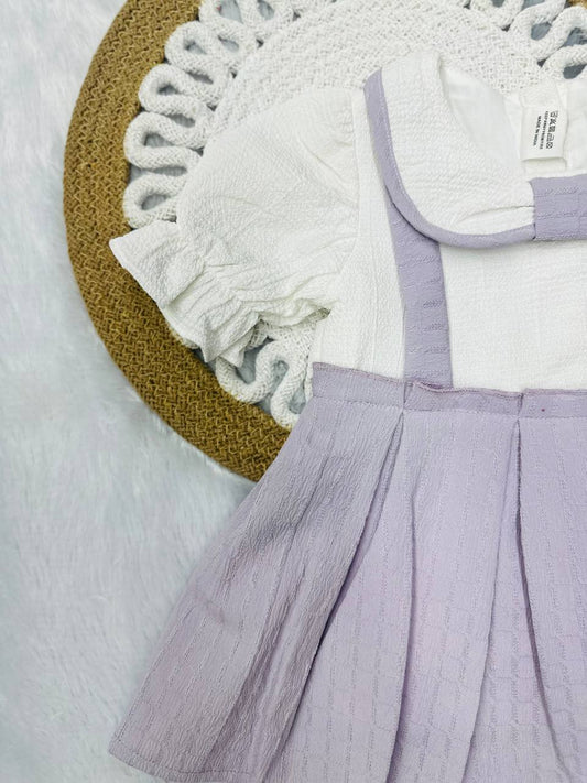Textured Peter Pan Collar & Pleated Skirt Girl's Dress