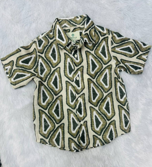 Tree Club kid's Olive Geometric Print Short-Sleeve Button-Up Shirt