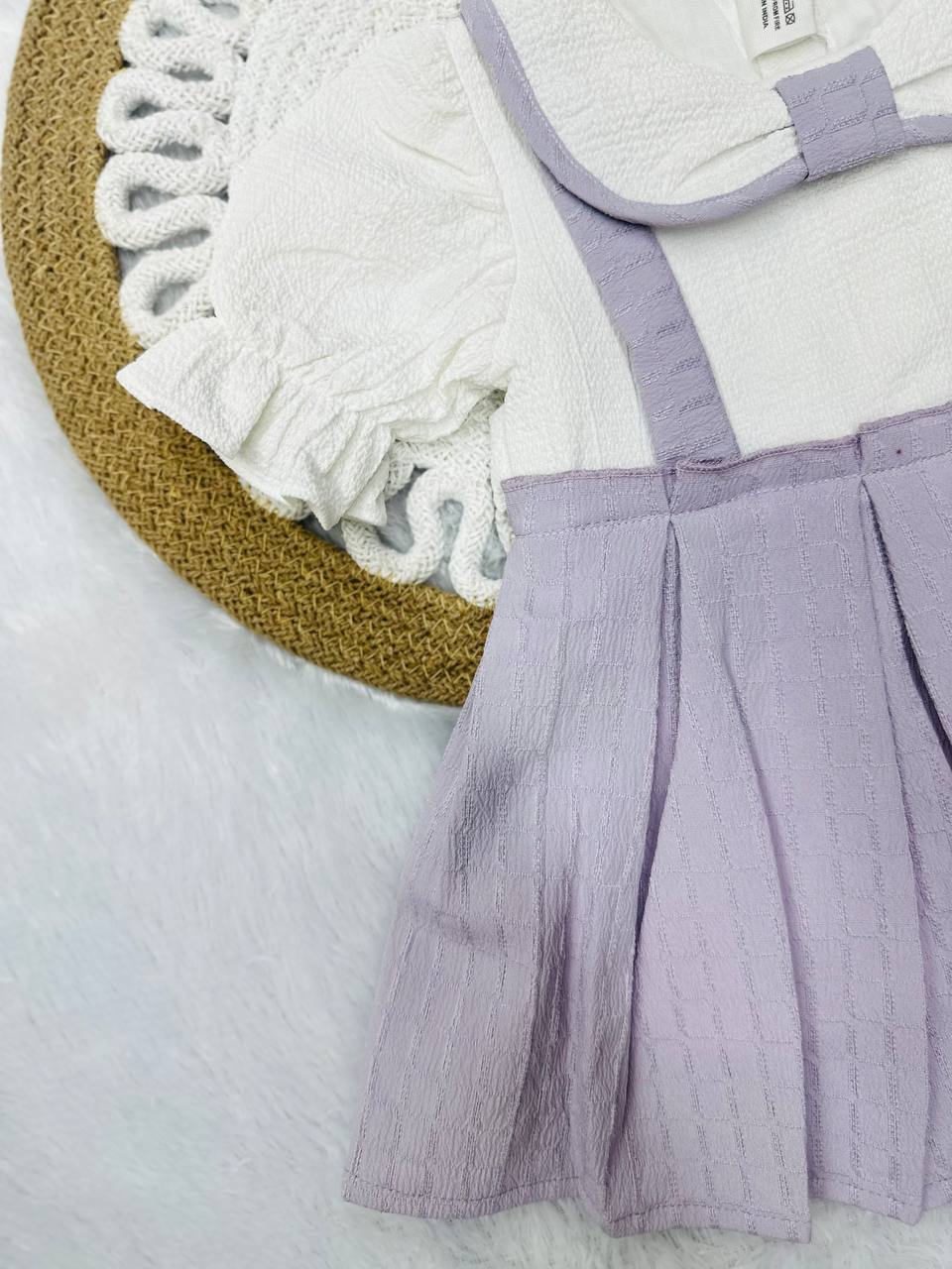 Textured Peter Pan Collar & Pleated Skirt Girl's Dress