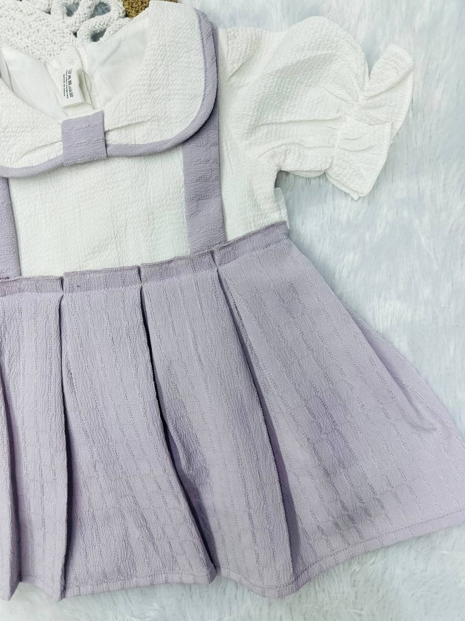 Textured Peter Pan Collar & Pleated Skirt Girl's Dress