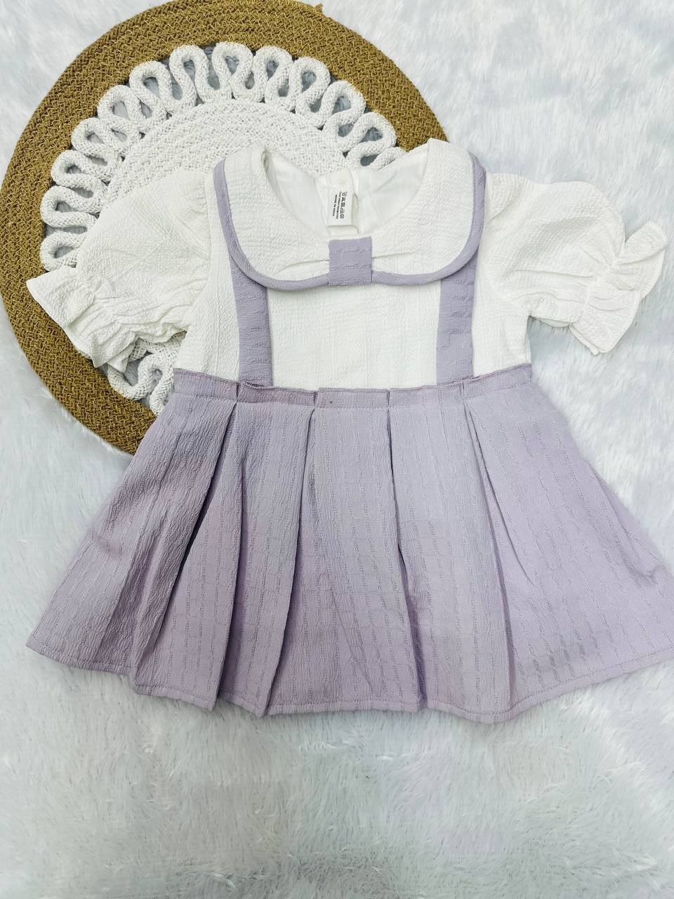 Textured Peter Pan Collar & Pleated Skirt Girl's Dress