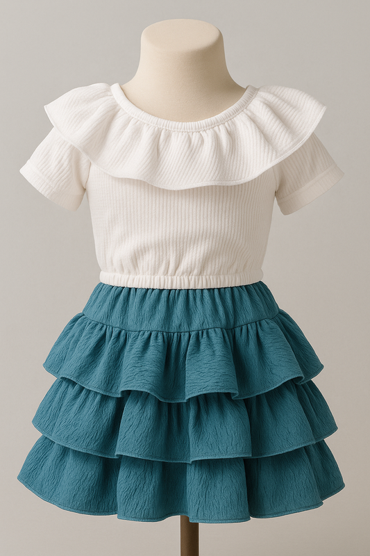 Ocean Mist Blue & White Girls Frock