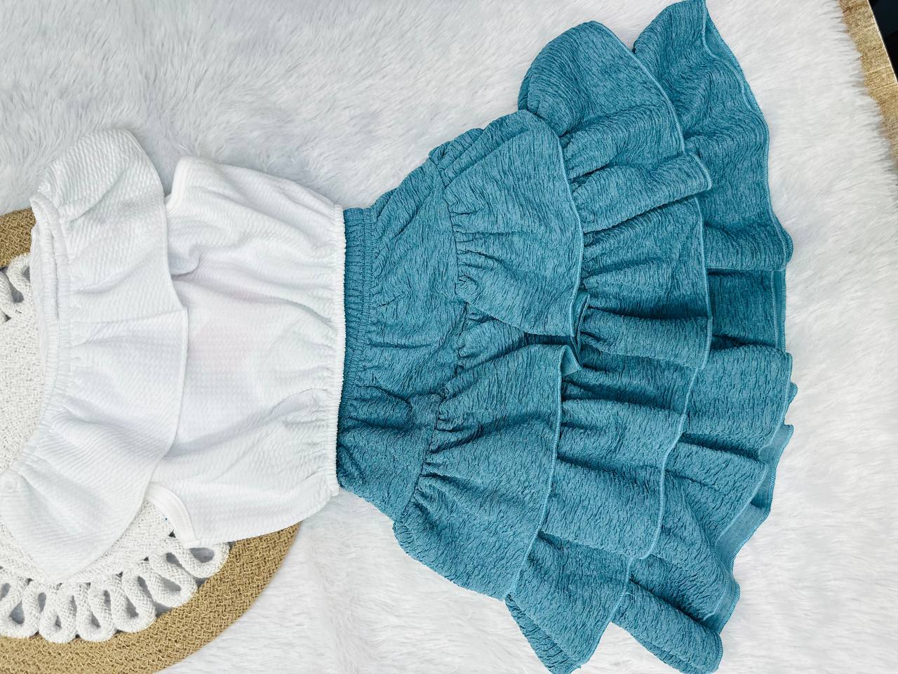 Ocean Mist Blue & White Girls Frock