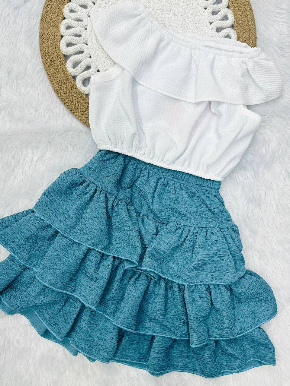 Ocean Mist Blue & White Girls Frock